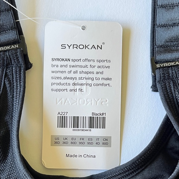 NWT Syrokan women’s Black Sports Bra 36D - Picture 5 of 5
